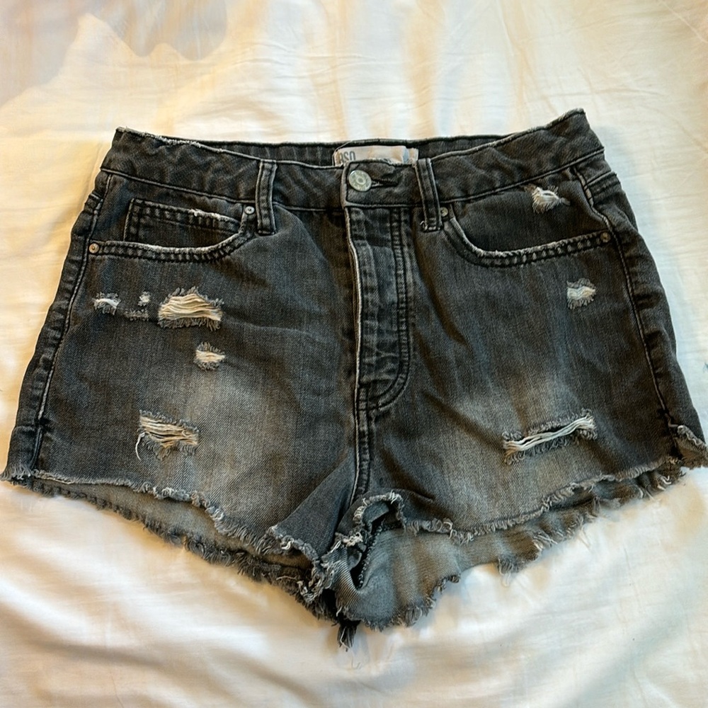 RSQ vintage high rise light washed black jeans shorts